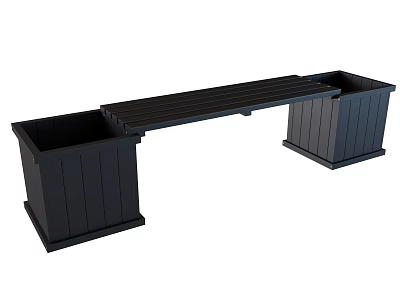 Black Slatted Outdoor Bench With Two Planter Boxes For Garden Decoration 3d model