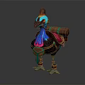 Fantasy Bird Like Character With Blue Pink Neck And Brown Backpack Featuring Green Accents
