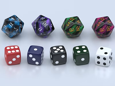 Colorful Polyhedral And Six Sided Dice Decorative Ornament Combination Set For 3d model