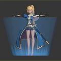 Blonde Hair Anime Character In Blue Outfit Holding Sword With Blue Glowing Base