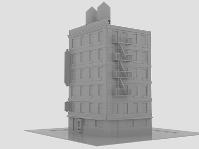 Detailed Cartoon Scene of Urban Multi Story Building With Fire Escape and Windows 3d model