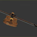 Classic Handmade Wooden Violin With Long Bow On Dark Gray Surface