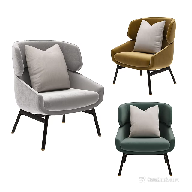 Modern Single Sofa with Plush Cushions Black Legs and Multiple Colors Option 3d model