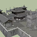 Ancient Chinese Architecture Complex Featuring Traditional Courtyard Pavilion Archway And Classic Roof Design