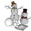 Large And Small Snowmen With Hats Scarves And Pile Of Snowballs