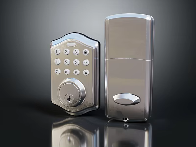 Stainless Steel Door Handle Set With Electronic Keypad Lock And Modern Lever Design 3d model