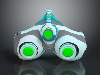 Futuristic Weapon Featuring Blue White Gray Body and Green Circular Components in Streamlined Modern Design 3d model