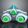 Futuristic Weapon Featuring Blue White Gray Body and Green Circular Components in Streamlined Modern Design