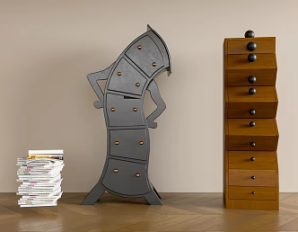 Creative Bucket Cabinet with Wishbone and Solid Wood Side Cabinet 3d model