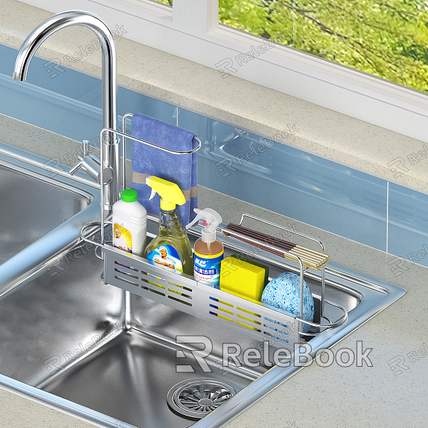 Modern dish basin sink rag storage rack model