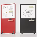 Red And Black Movable Display Boards With Notes Papers And Sketches On Wheels 3d model