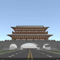 Ancient City Gate Architecture With Traditional Wooden Structure Stone Walls And Archways