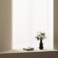 Window Sill With White Blinds Black Vase White Flowers And Books