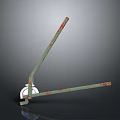 Green Metal Stand with L Shaped Structure Red Rust and White Wheels