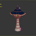 Unique Blue Multi Tiered Tower With White Stone Walls And Decorative Roof Design