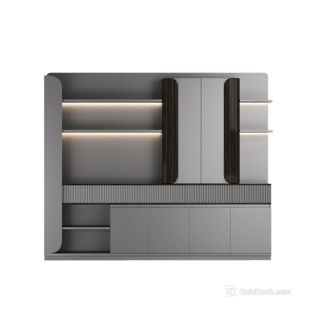 Modern File Cabinet Design With Illuminated Shelves Vertical Strips And Drawers 3d model 