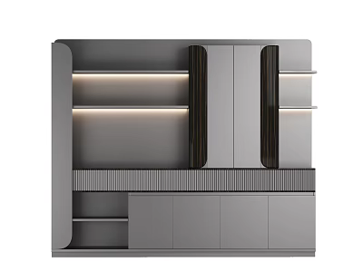 Modern File Cabinet Design With Illuminated Shelves Vertical Strips And Drawers 3d model