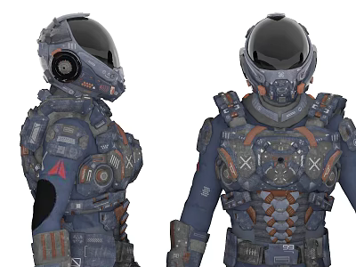 A Man Wearing Futuristic Tactical Armor Suit With Detailed Components And Helmet 3d model