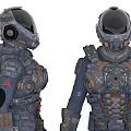 A Man Wearing Futuristic Tactical Armor Suit With Detailed Components And Helmet
