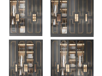 Modern Luxury Wardrobe Design With Glass Doors Gold Trim And Organized Storage Shelves 3d model