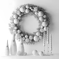Festive Ornament Decoration Set With White Wreath Gold Silver Balls Pinecones And Candles