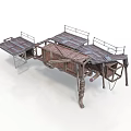 Vintage Industrial Platform Structure With Metal Railings Roof Panels And Supporting Posts