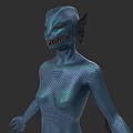 Aquatic Creature With Blue Scaly Skin Humanoid Form Fish Fin Ears And Sharp Teeth 3d model