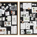 Creative Pinned Bulletin Board Display with Musical Instruments Art Supplies and Sketches