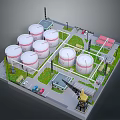 Industrial Storage Tank Facility Layout With Green Areas Vehicles And Equipment Model