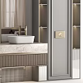 Elegant Modern Bathroom Vanity With Marble Countertop Double Sinks Gold Fixtures And Mirrors