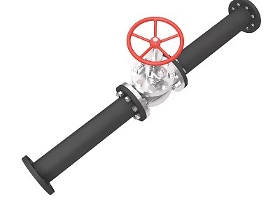 Industrial Pipeline Valve With Red Wheel Handle Black Pipe Transparent Section Flange Ends 3d model