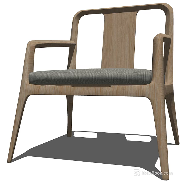 Modern Wooden Armchair With Sleek Frame And Gray Cushion For Living Space 3d model 