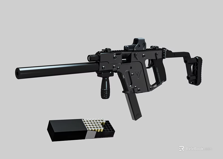 Military Grade Black Tactical Submachine Gun With Magazine And Bullets 3d model 