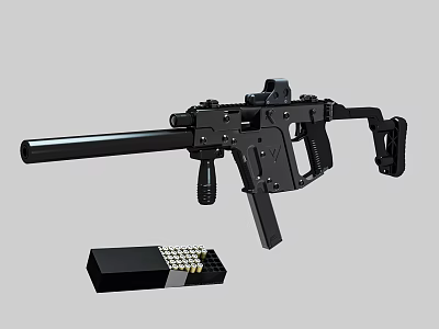 Military Grade Black Tactical Submachine Gun With Magazine And Bullets 3d model