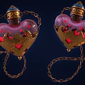 Heart Shaped Portable Medical Container with Pink Granules Blue Cap and Gold Chain