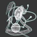 Fantasy Character And Alien Creature With Twisted Tentacles Around Green Sphere And Intricate Bioluminescent Features