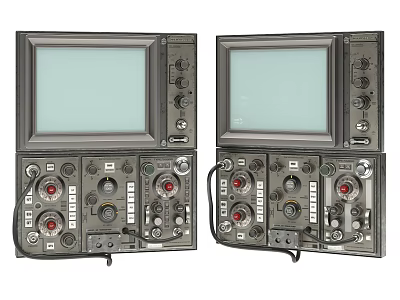Two Vintage Electronic Devices With CRT Screens And Control Knobs 3d model