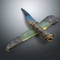 Decorative Traditional Knife With Intricate Engraved Sheath And Golden Accents