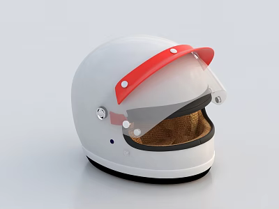 White Racing Helmet With Red Visor Transparent Face Shield And Brown Lining 3d model