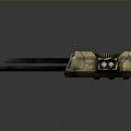 Futuristic Mechanical Weapon Design With Yellow Stripes Circular Dials And Long Blade
