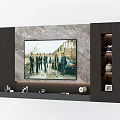 Modern TV Background Wall Design With Marble Panel Side Cabinets And Decorative Shelf 3d model