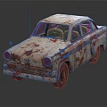 Rusty Old Classic Sedan With Weathered Paint And Vintage Design Features 3d model
