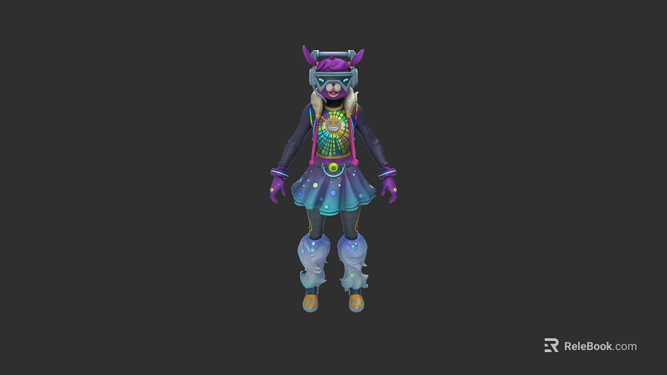 Game Movie Character 3D Model With Vibrant Colorful Costume Purple Headdress Skirt And Boots 3d model 