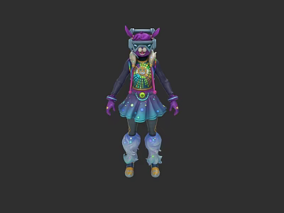 Game Movie Character 3D Model With Vibrant Colorful Costume Purple Headdress Skirt And Boots 3d model