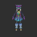 Game Movie Character 3D Model With Vibrant Colorful Costume Purple Headdress Skirt And Boots