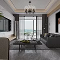 Modern Living Dining Room Interior With Gray Sofa White Marble Coffee Table And Green Plant