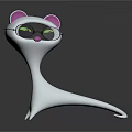 Cat Shaped Decorative Ornament Set With White Body Pink Ears Black Glasses And Green Eyes