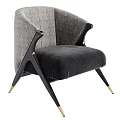 Modern Leisure Chair With Textured Gray Backrest Black Velvet Seat And Golden Metal Legs