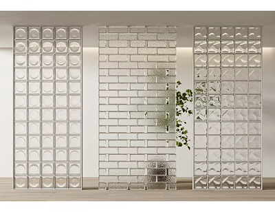 Interior Glass Block And Brick Wall Design With Green Plants 3d model