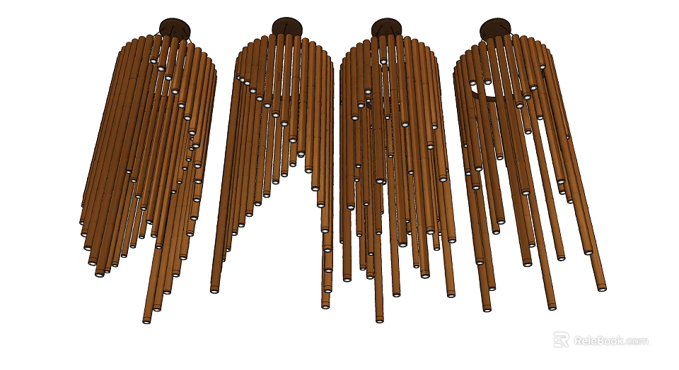 Modern Wooden Chandelier Design With Slender Strips For Interior Decoration 3d model 